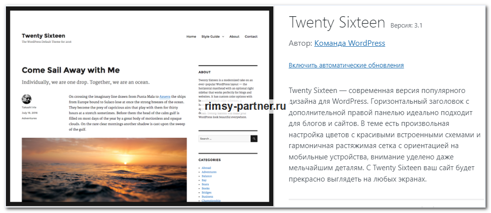 Тема Twenty Sixteen